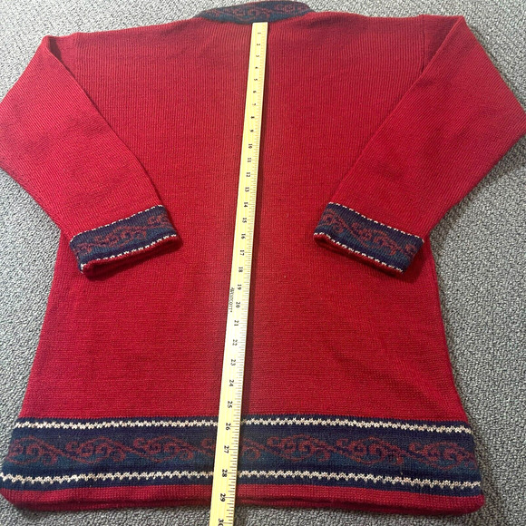 Kotare Pullover Sweater Womens Red Blue Ikat Knit Crew Neck Long Sleeve Holiday - Picture 6 of 7